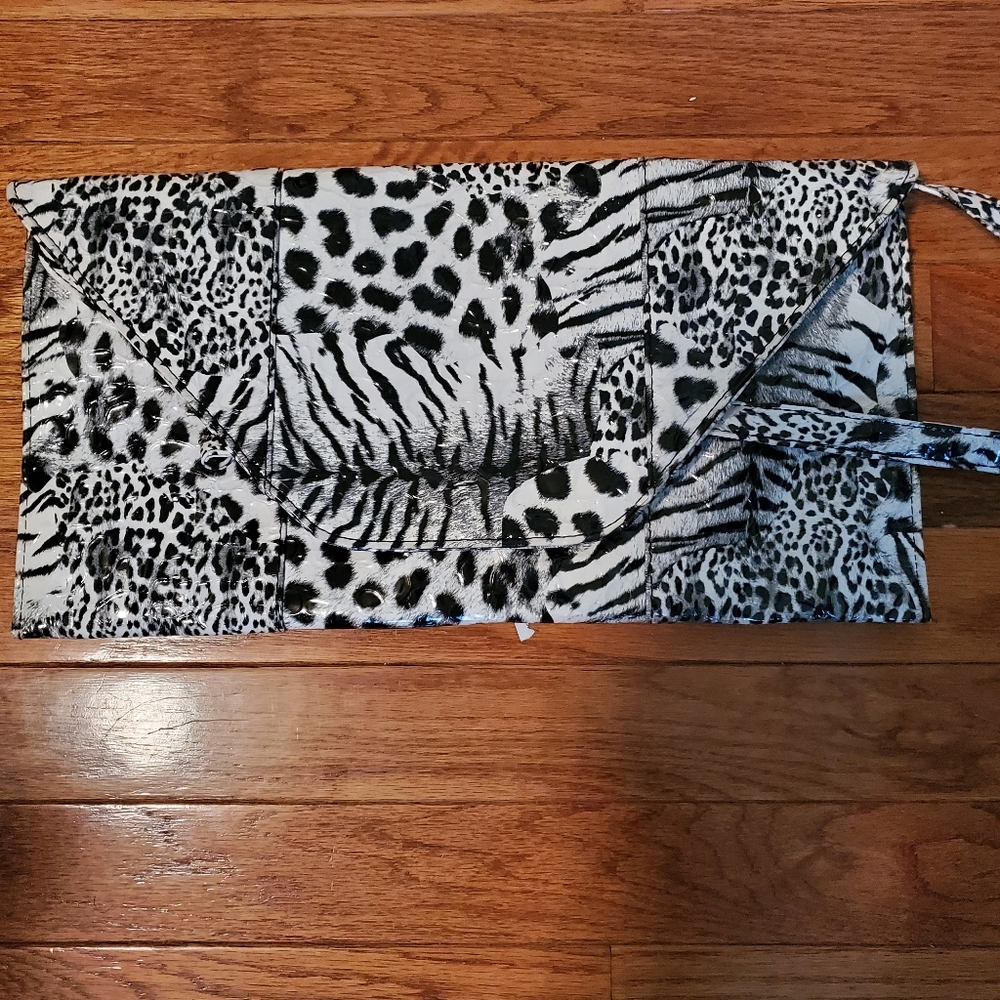 Black and white zebra print clutch